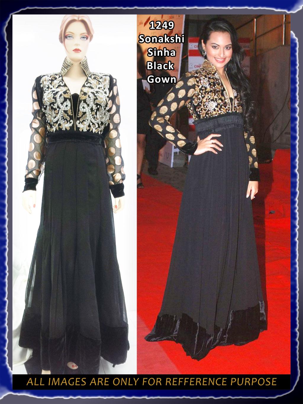 Black Full Sleeve Georgette Long Bollywood Gown 20733